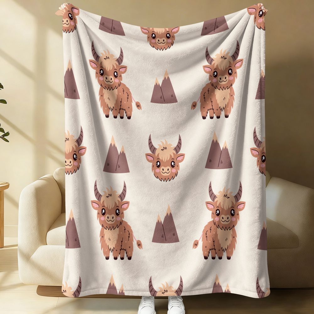 Highland Home Textiles - Cute Highland Cow Print Flannel Blanket