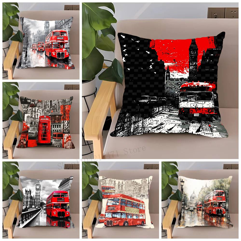 Home Textiles London - London Red Bus Print Pillow Case