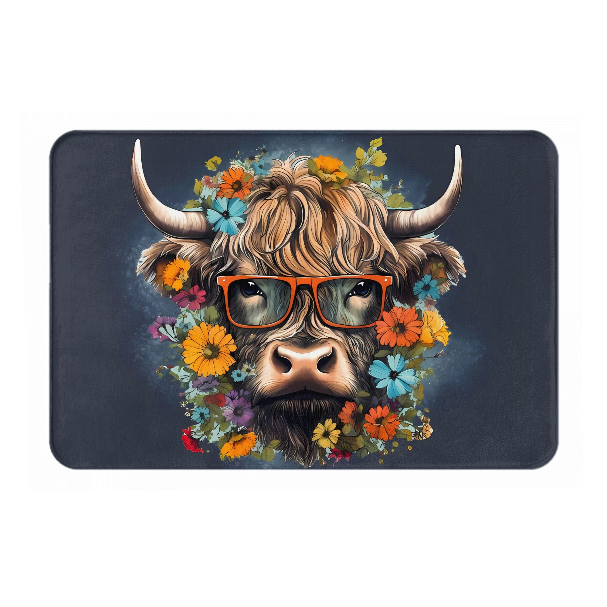 Highland Home Textiles - Highland Cow With Glasses Floral Print