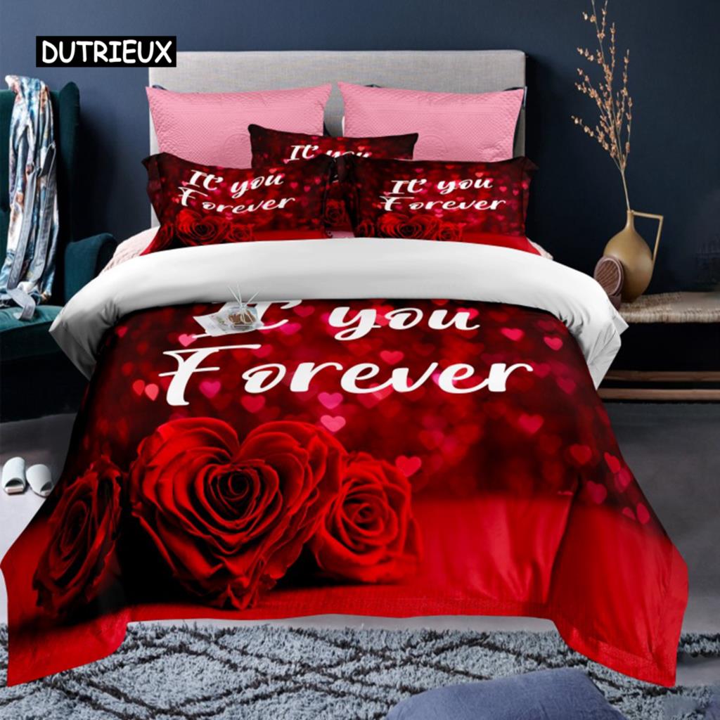 Linen Duvet Cover - Valentine's Day Duvet Cover Set Red