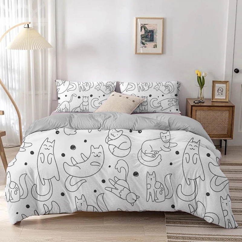 Cartoon Cat Duvet Cover Set Ca - огляд і ціна Linen Duvet Cover