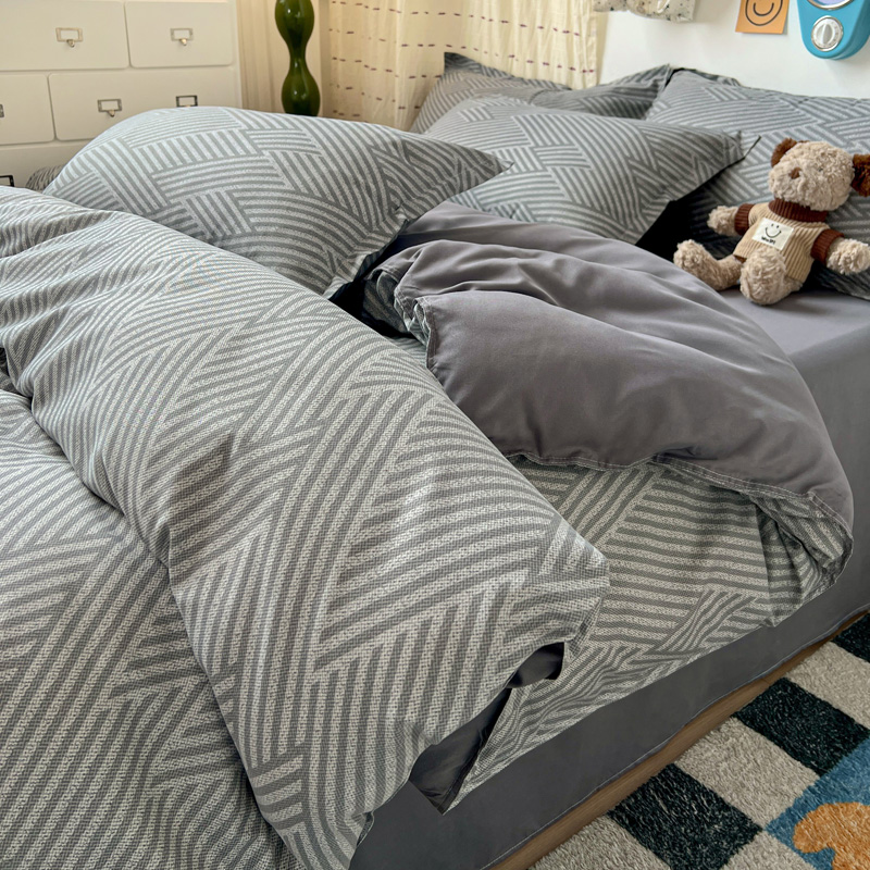 4PC Grey Geometric Bedding Set - огляд і ціна Linen Duvet Cover