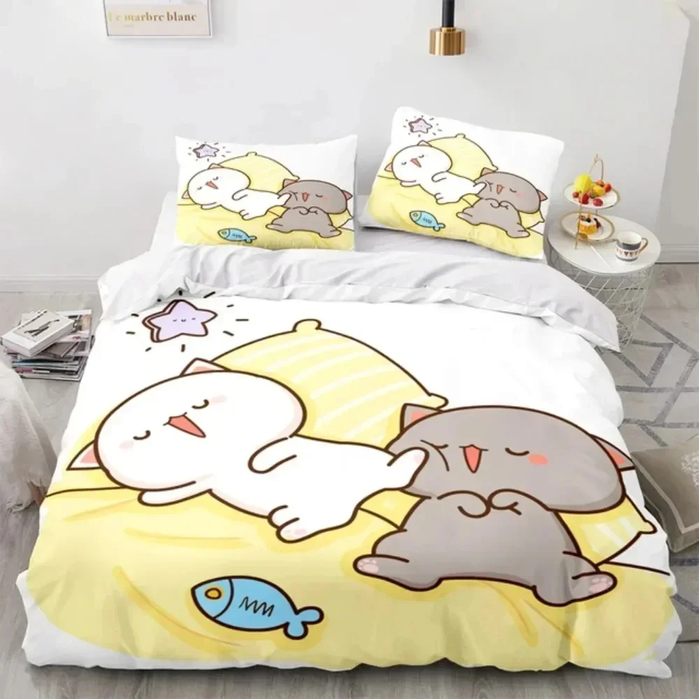 3D Cartoon Lovely Peach Cat Pr - огляд і ціна Linen Duvet Cover