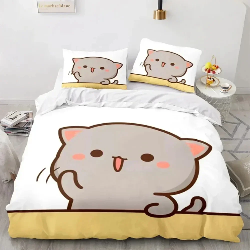 3D Cartoon Lovely Peach Cat Pr - огляд і ціна Linen Duvet Cover