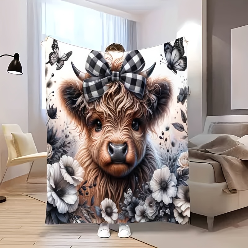 Highland Cow Plaid Blanket - C - огляд і ціна Highland Home Textiles