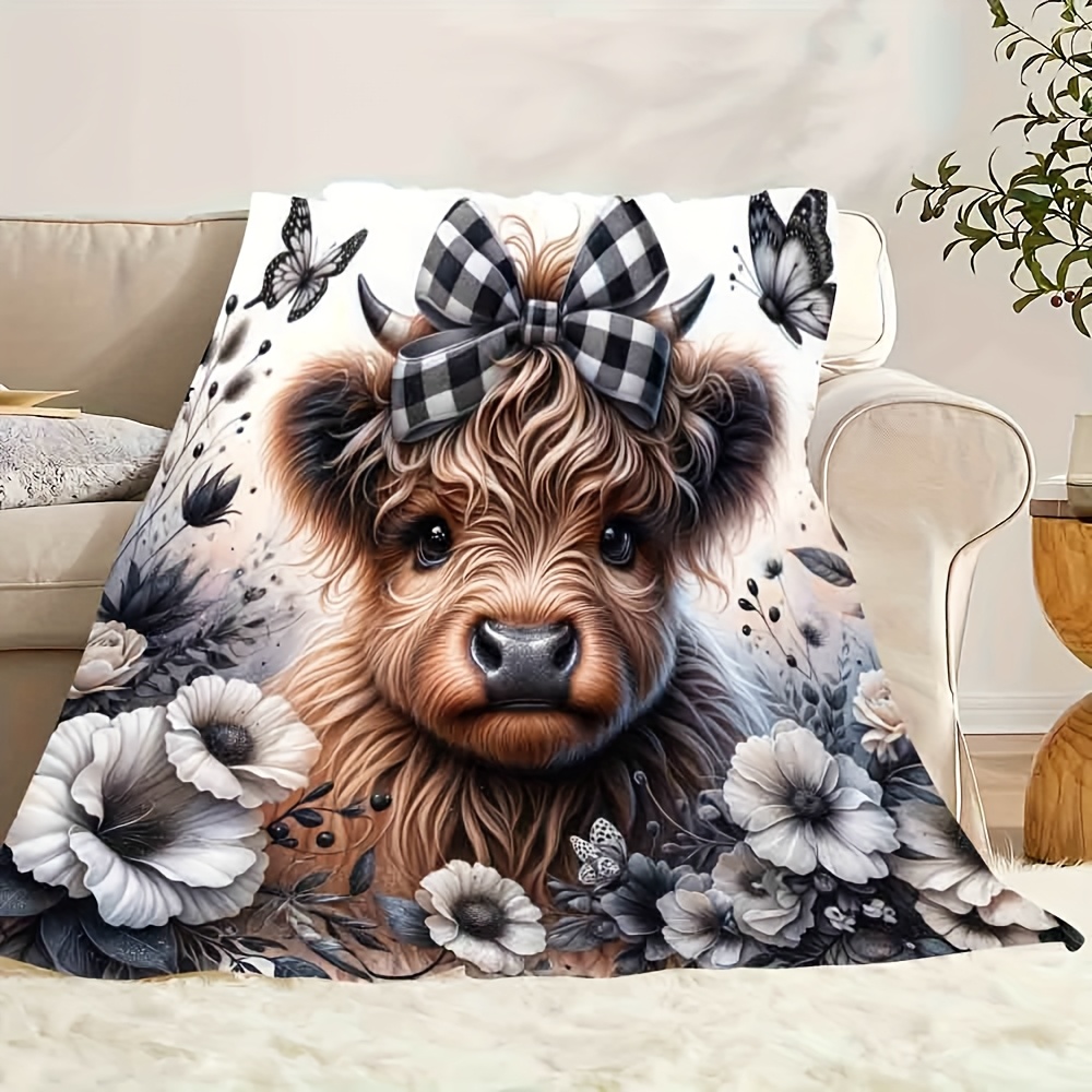 Highland Cow Plaid Blanket - C - огляд і ціна Highland Home Textiles