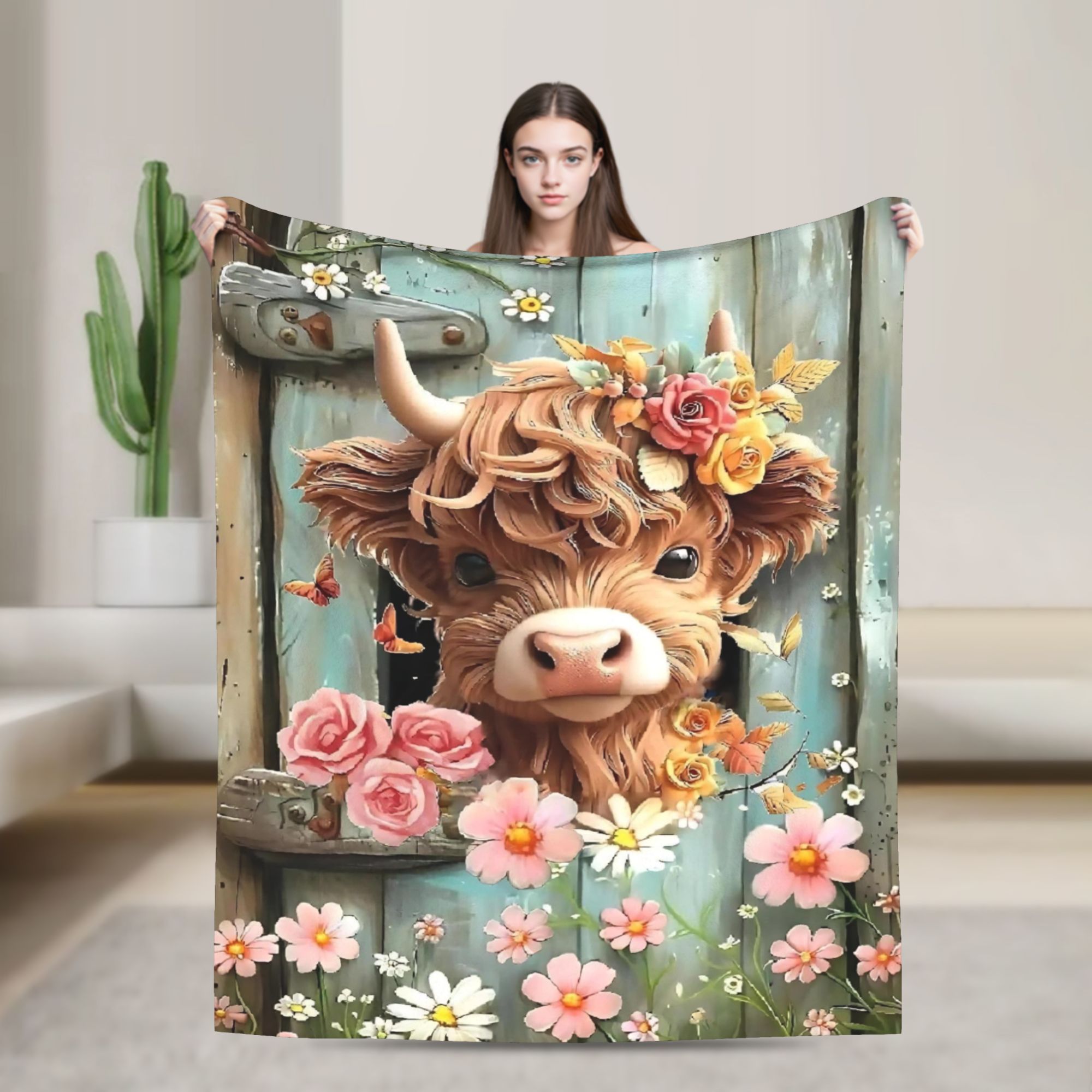 Highland Cow Boho Floral Blank - огляд і ціна Highland Home Textiles