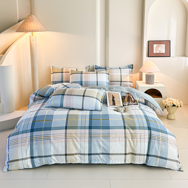 4PCS Blue Plaid Bedding Set Mo - огляд і ціна Linen Duvet Cover