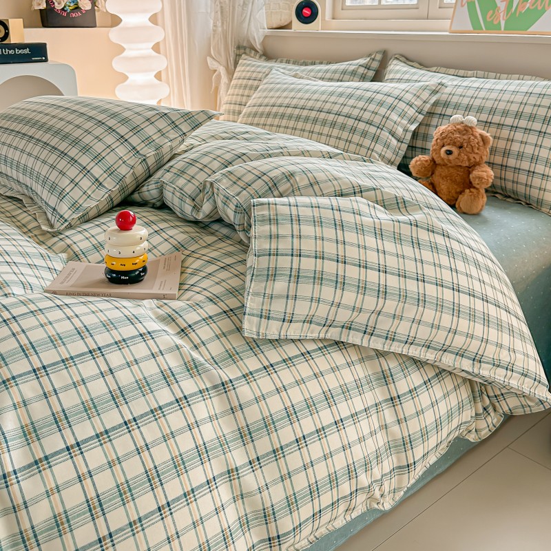4PCS Green Plaid Bedding Set,  - огляд і ціна Linen Duvet Cover