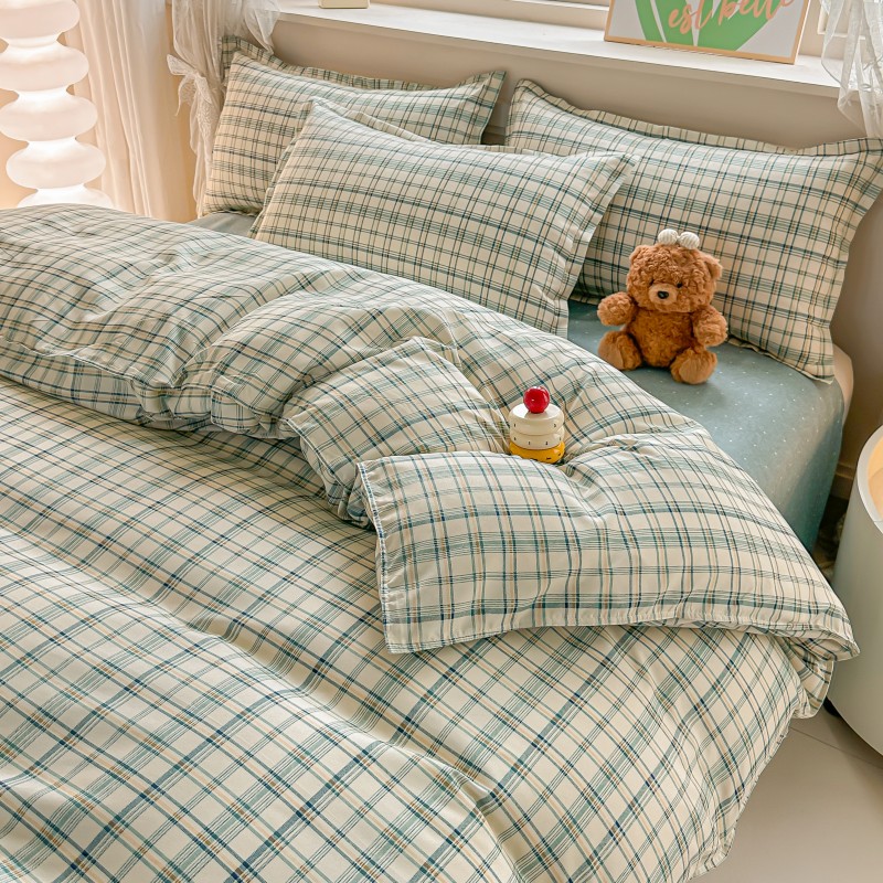 4PCS Green Plaid Bedding Set,  - огляд і ціна Linen Duvet Cover